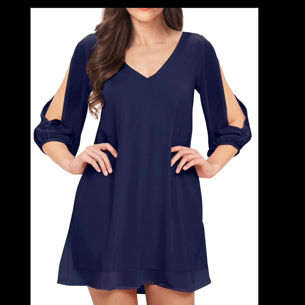 NAVY BLUE Noctflos Cold Shoulder Chiffo Cute Cold Shoulder Loose Shirts Dress